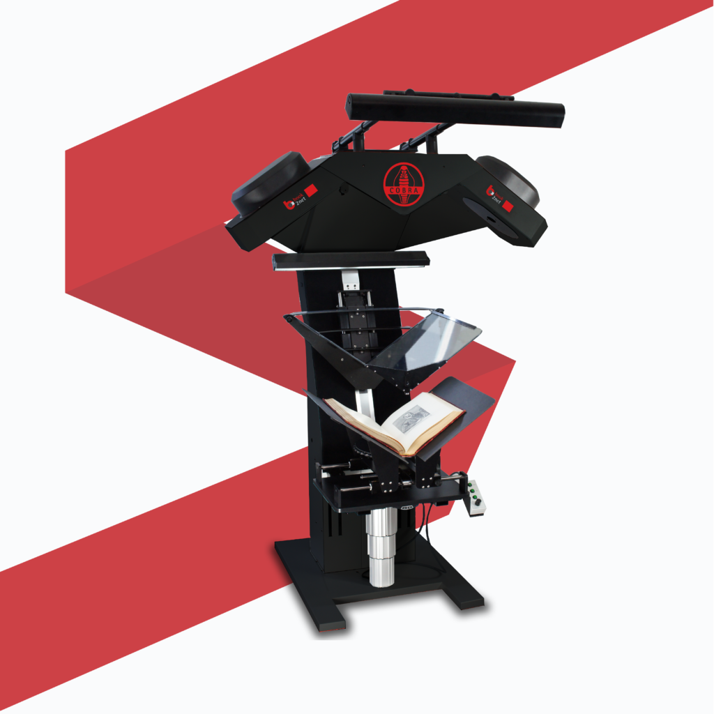 Production scanner with A1+ format for mass digitization with V-shaped cradle and pressure glass. The scanner will be perfect for scanning: books, cards, valuable objects, collections, and manuscripts.