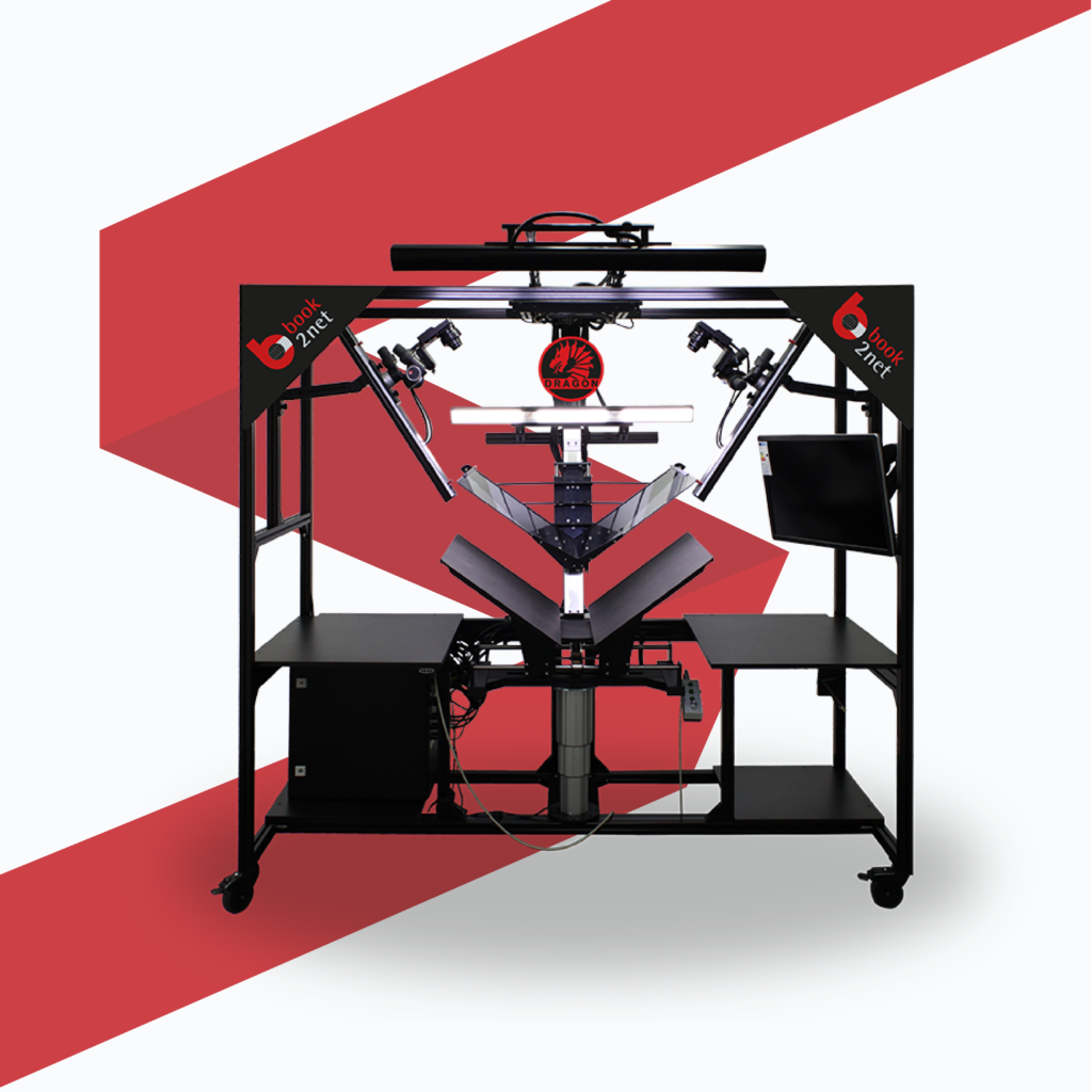 Production scanner with A2+ to A1+ format for mass digitization with V-shaped cradle and pressure glass. The scanner will be perfect for scanning: books, cards, valuable objects, collections, and manuscripts.